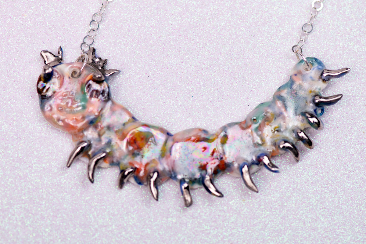 Rainbow caterpillar necklace