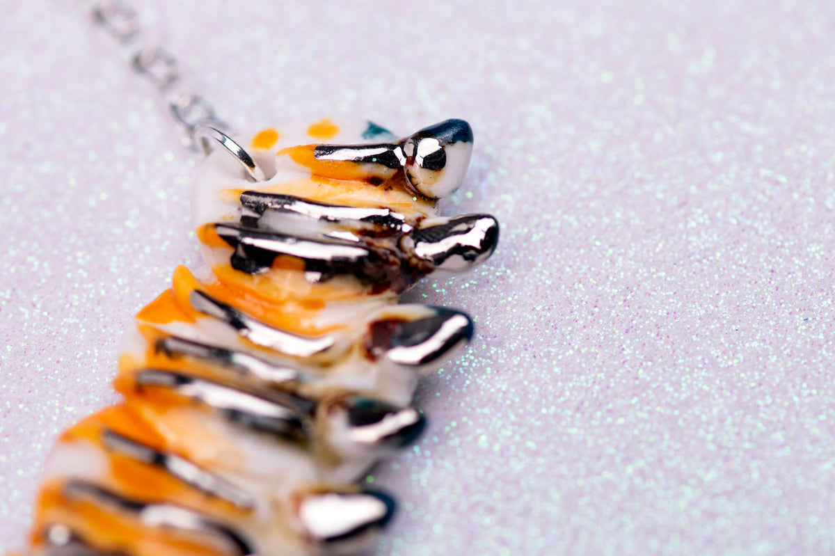 Orange stripes caterpillar necklace
