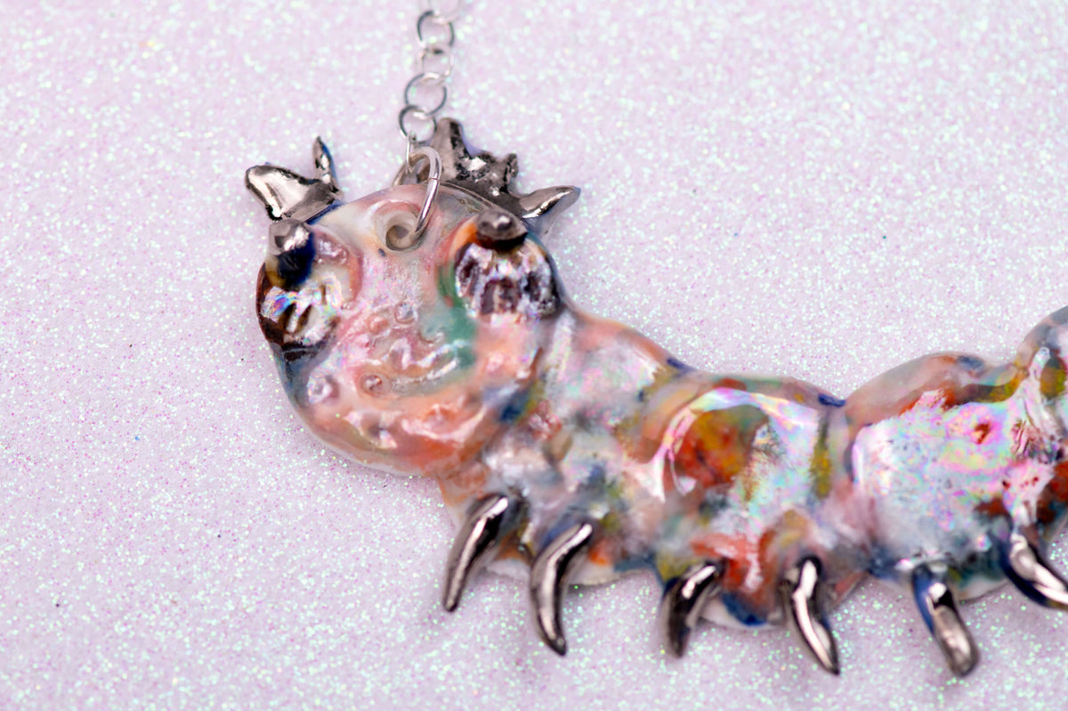 Rainbow caterpillar necklace