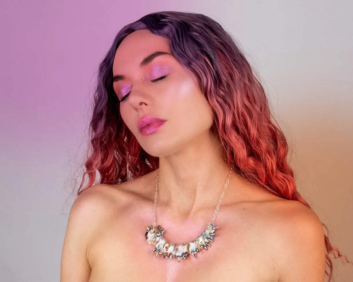 Rainbow caterpillar necklace