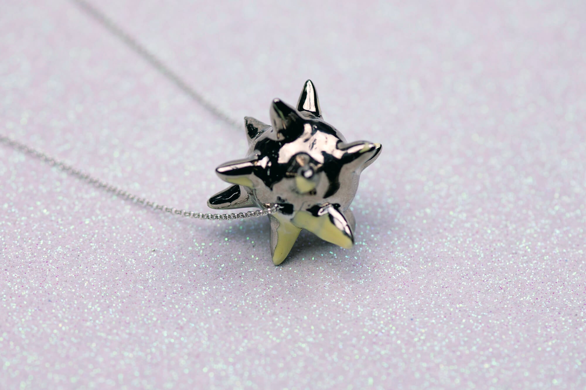 Silver and yellow spike necklace