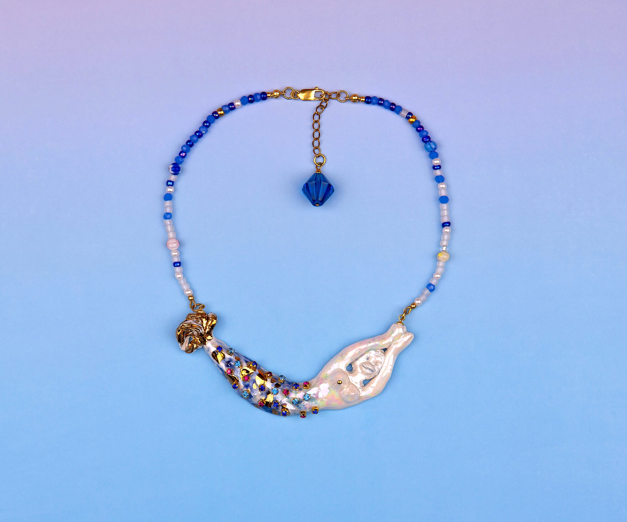 Delft mermaid necklace