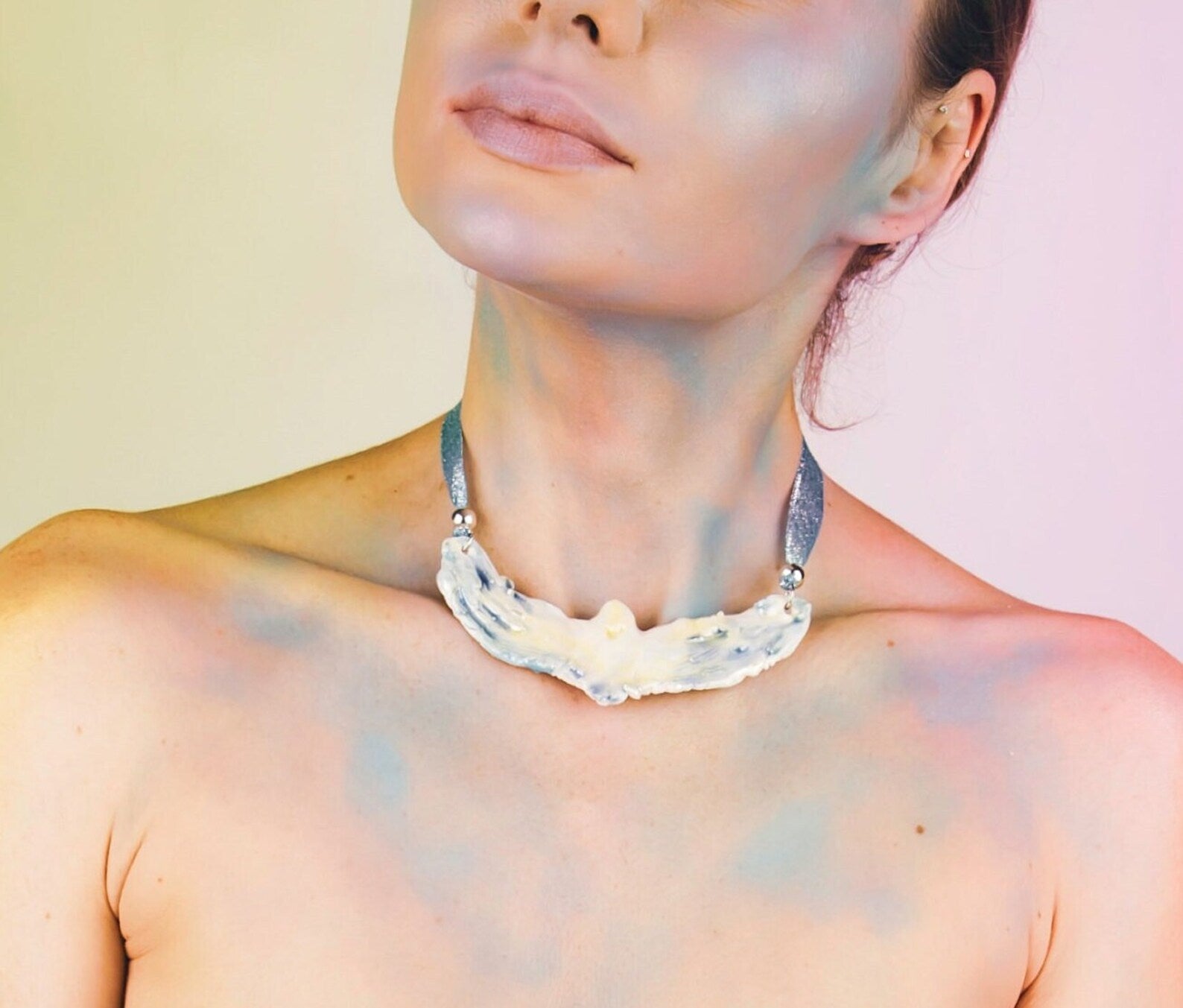 Celestial angel necklace with ribbon