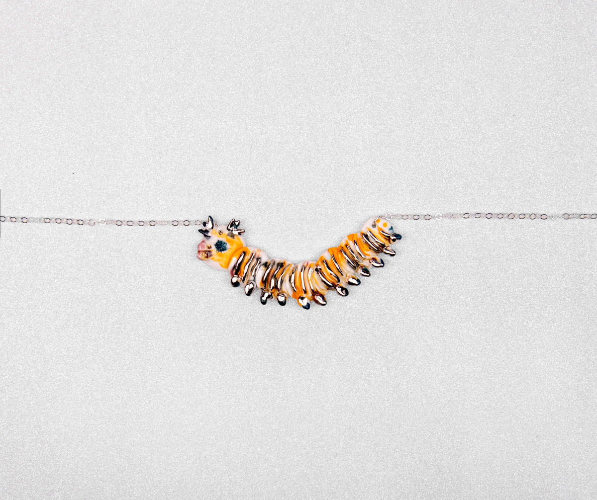 Orange stripes caterpillar necklace