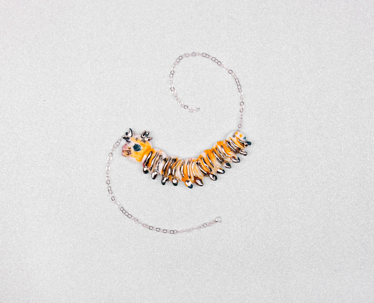 Orange stripes caterpillar necklace