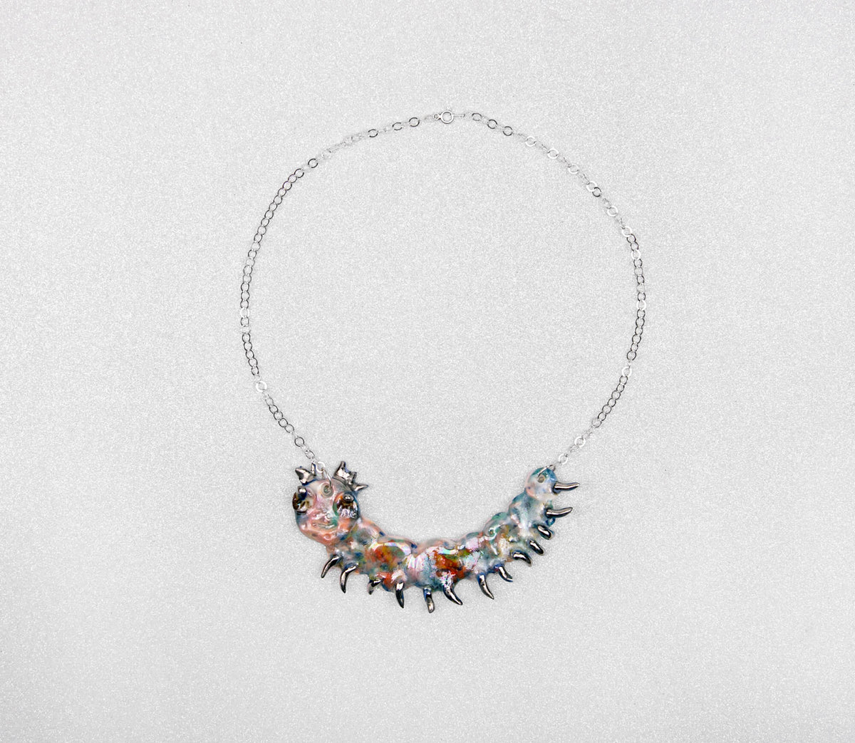 Rainbow caterpillar necklace