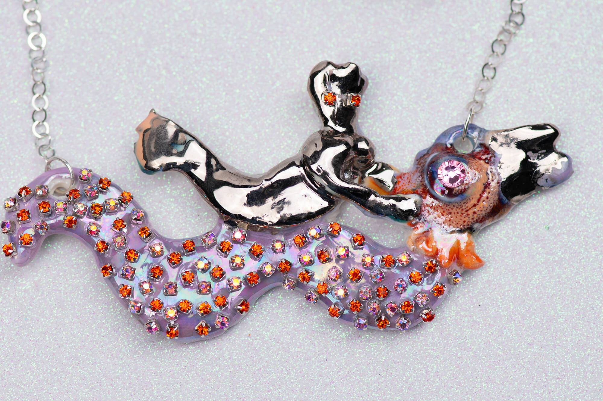 Mermaid riding sea snake necklace