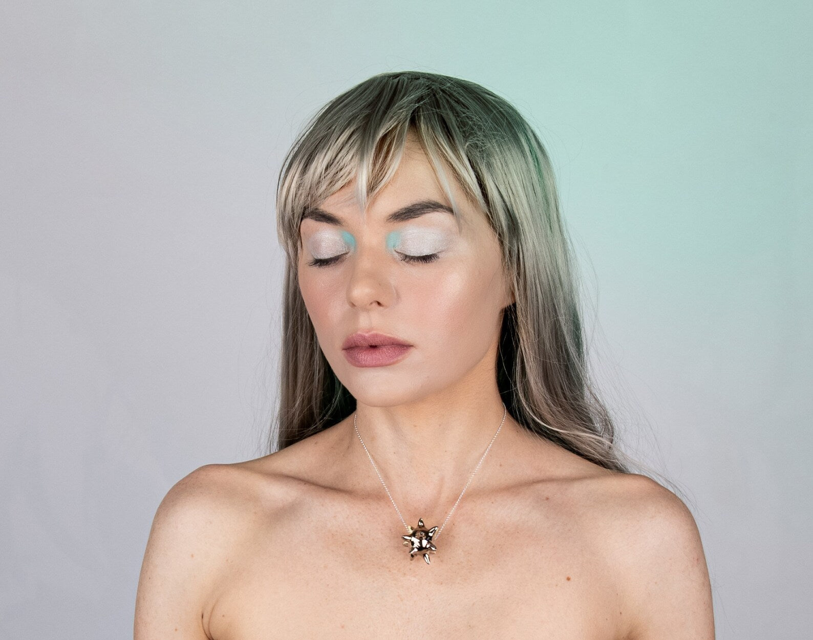 Silver and yellow spike necklace