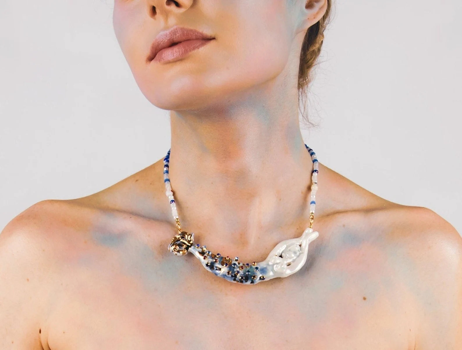 Delft mermaid necklace