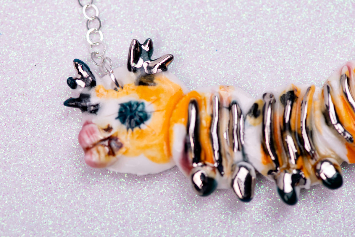 Orange stripes caterpillar necklace