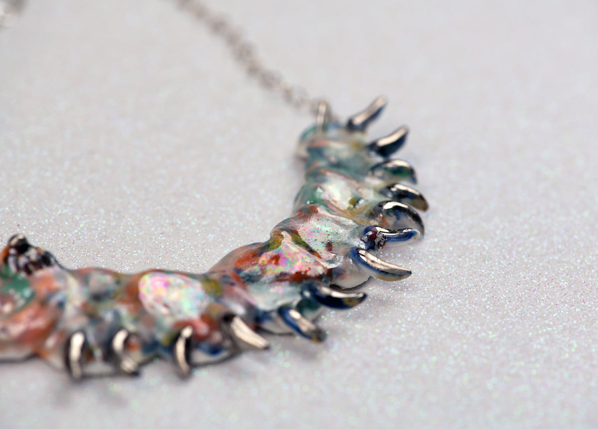 Rainbow caterpillar necklace