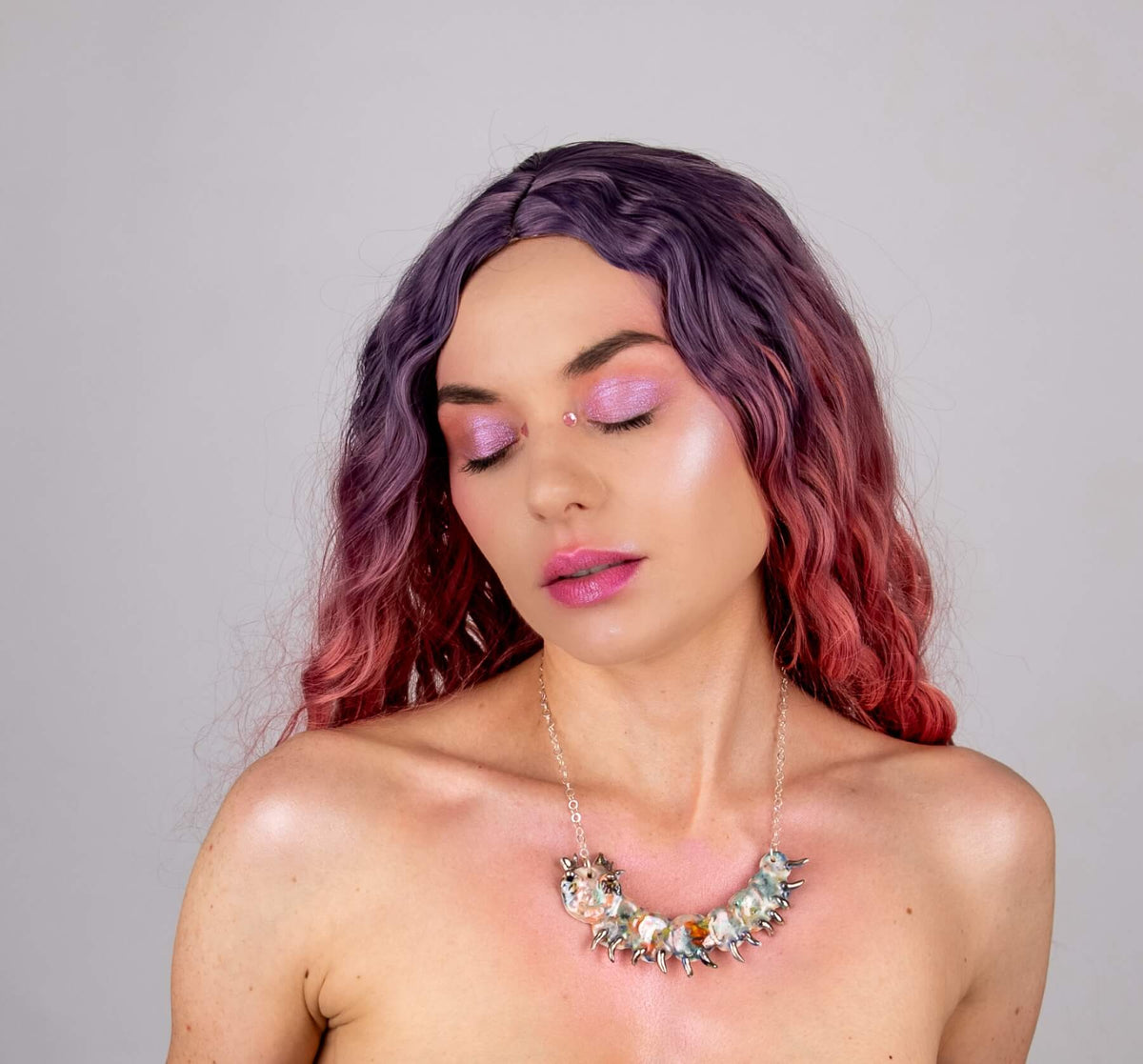 Rainbow caterpillar necklace