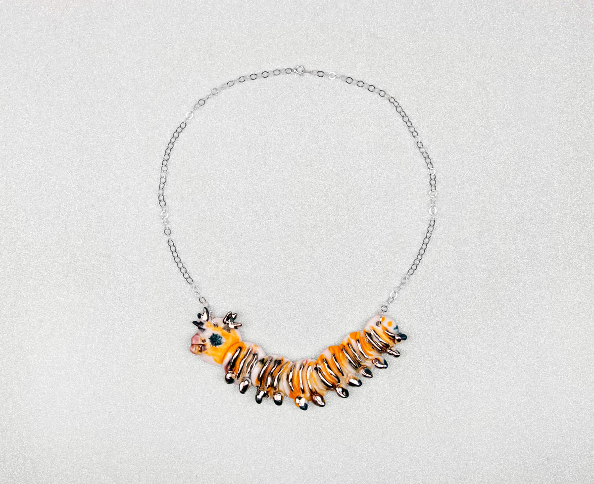 Orange stripes caterpillar necklace
