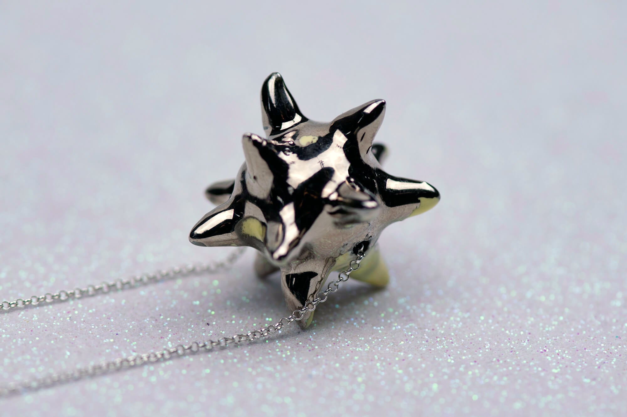 Silver and yellow spike necklace