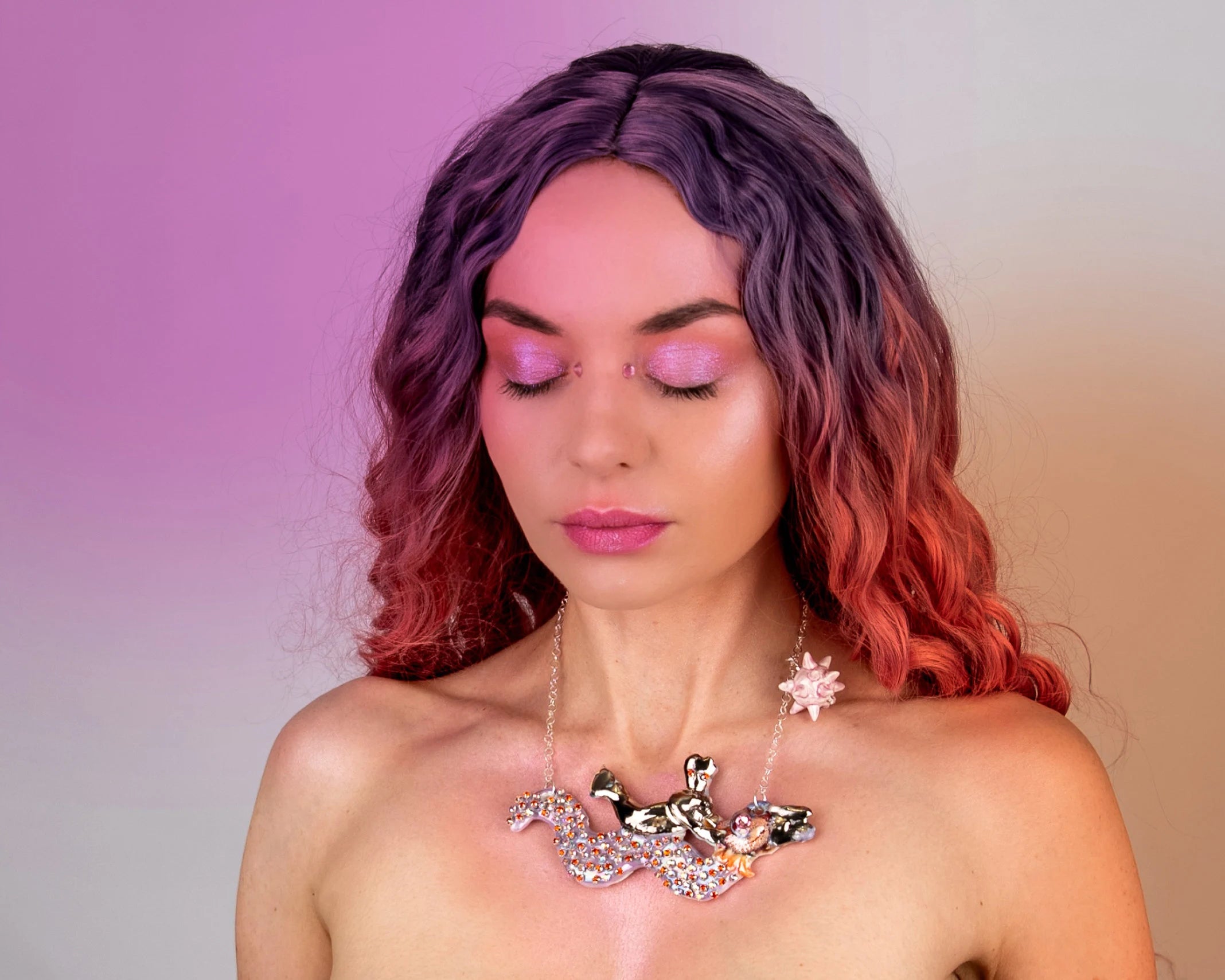 Mermaid riding sea snake necklace