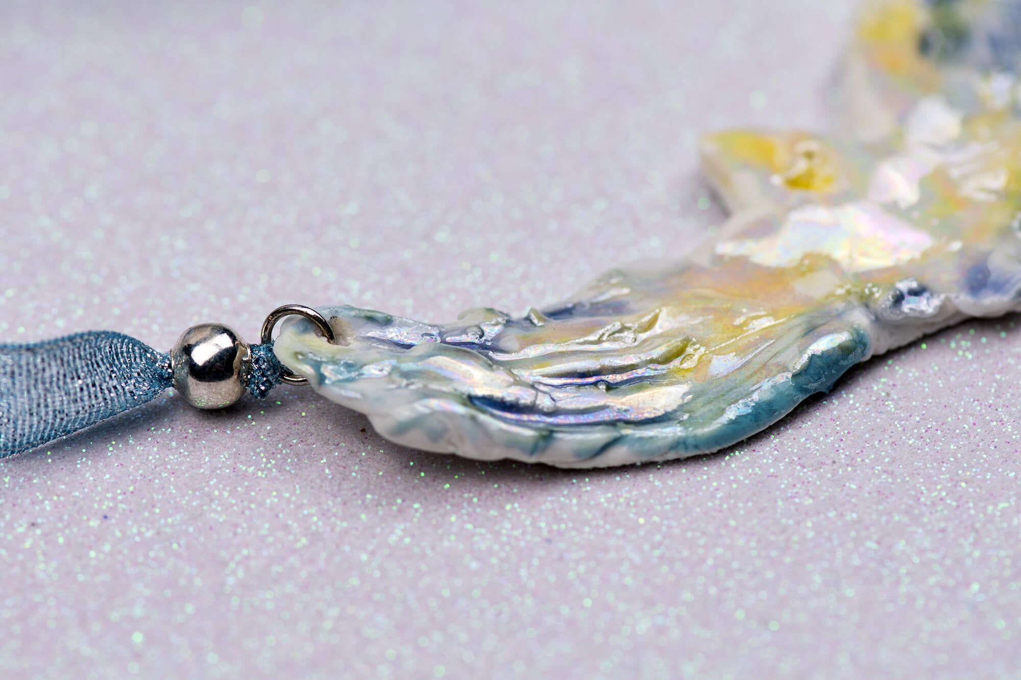 Celestial angel necklace with ribbon